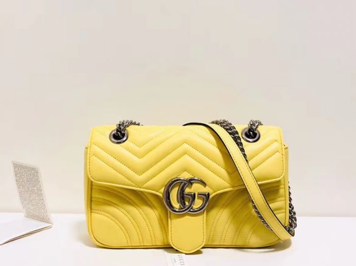 Buy Replica Gucci GG Marmont small shoulder bag 443497 yellow leather ...