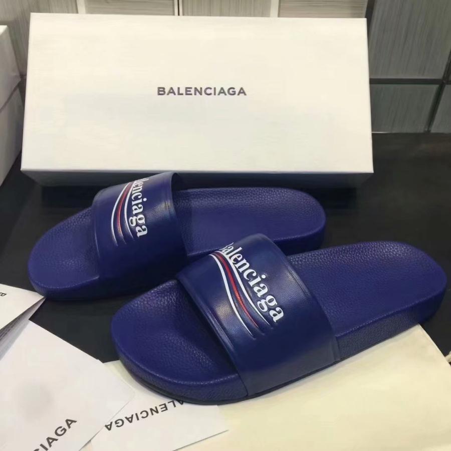 Buy Replica Balenciaga Blue Logo Flat Pool Slide Sandals - Buy Designer ...