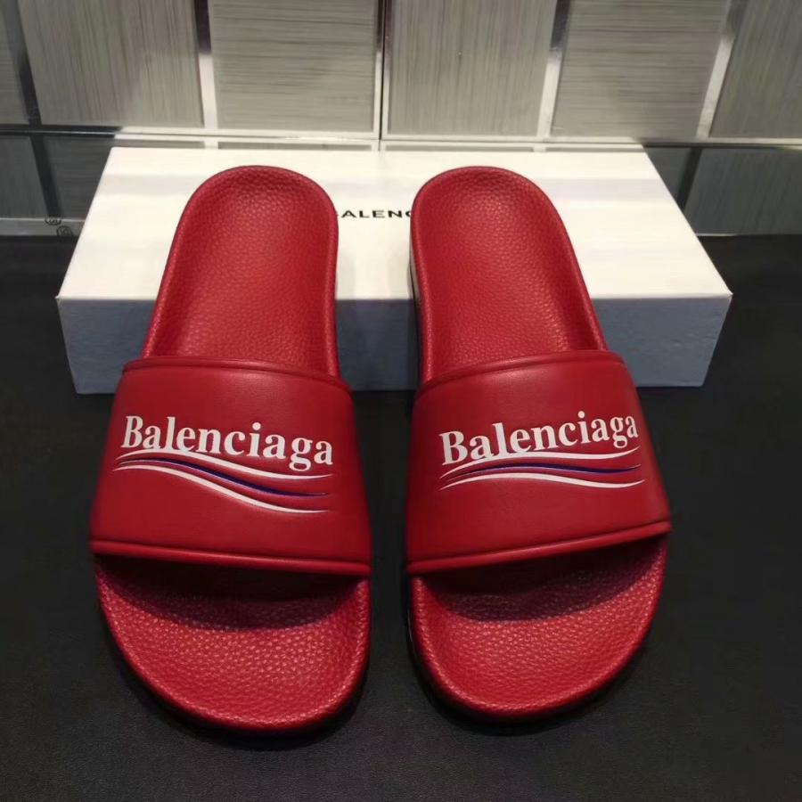 Buy Replica Balenciaga Red Logo Flat Pool Slide Sandals - Buy Designer ...