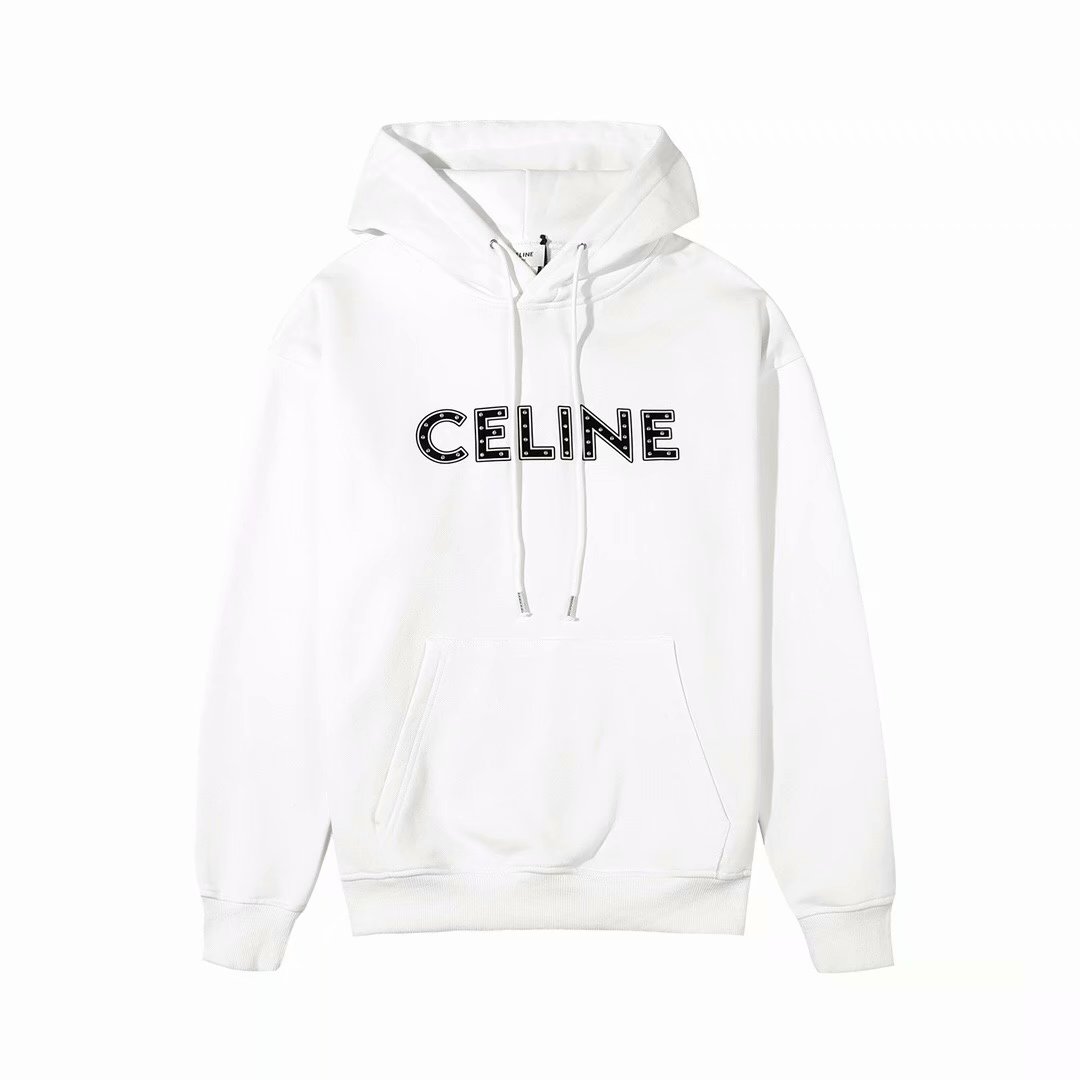 Buy Replica Celine Logo Cotton Hoodie Sweatshirt White - Buy Designer ...