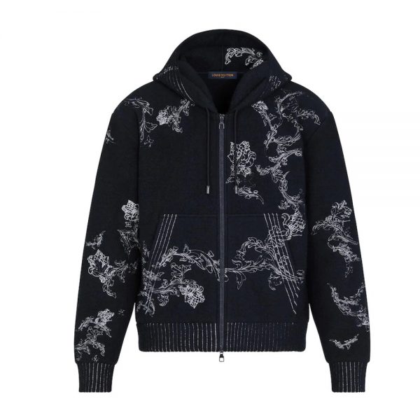 Buy Replica Louis Vuitton Embroidered Lv Flower Zip Up Hoodie Black ...