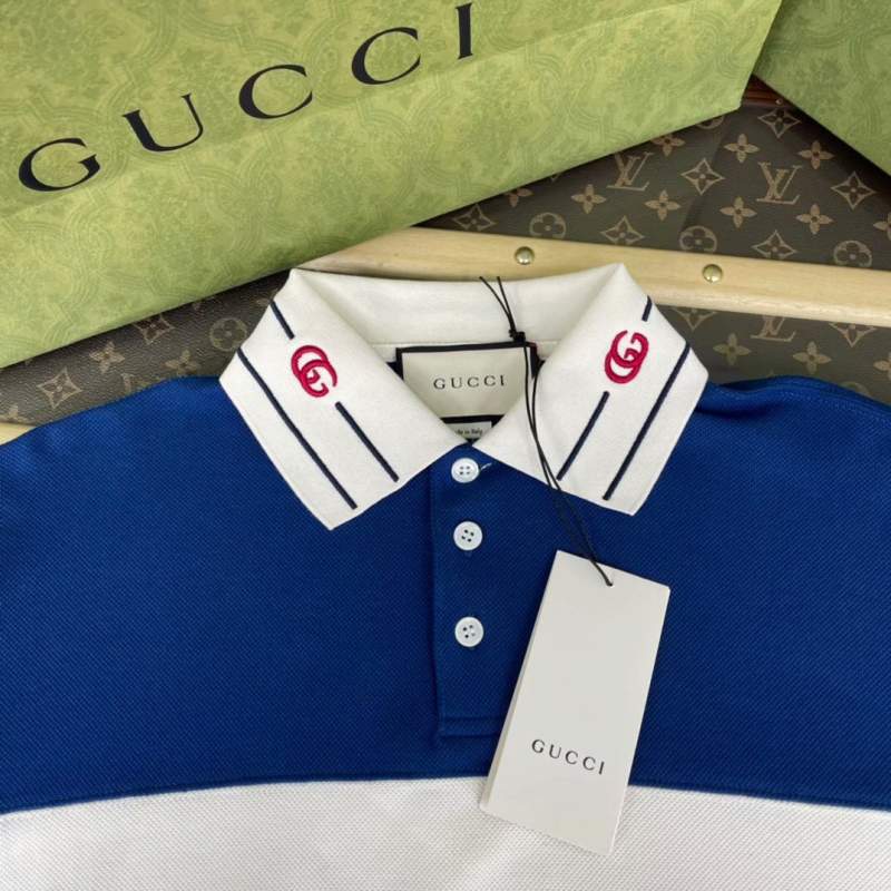 Buy Replica Gucci GG Stretch Polo Shirt In Blue White - Buy Designer ...