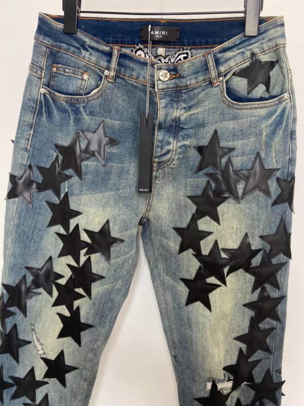 Buy Replica Amiri Chemist Leather Stars Jeans In Clay Indigo - Buy ...