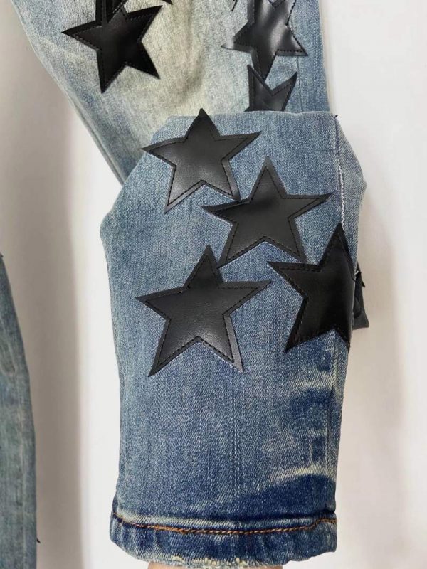 Buy Replica Amiri Chemist Leather Stars Jeans In Clay Indigo - Buy ...