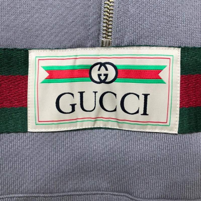 Buy Replica Gucci Web With Vintage Half Zip Hoodie In Grey - Buy ...