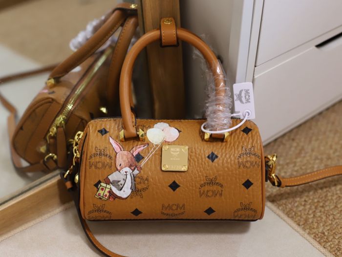 Buy Replica MCM Ella Boston Bag in Visetos (Cognac Rabbit) 243 - Buy ...