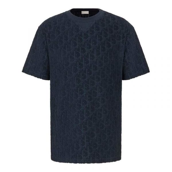Buy Replica Dior Oversized Oblique T-Shirt In Navy Blue Terry Cotton ...