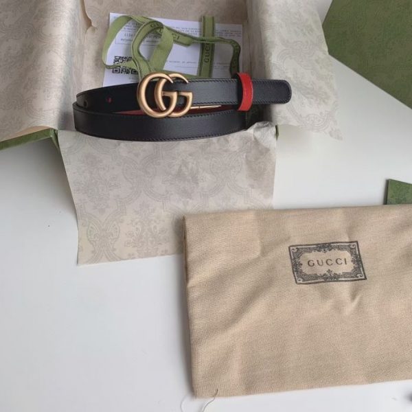 Buy Replica Gucci 20MM GG Marmont Reversible Thin Belt in Red and Black ...