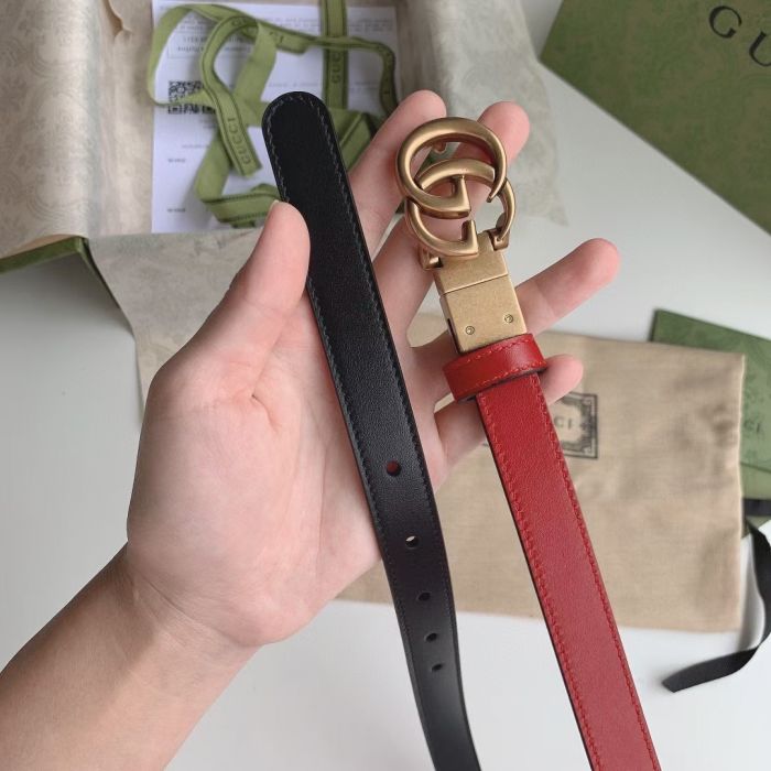 Buy Replica Gucci 20MM GG Marmont Reversible Thin Belt in Red and Black ...