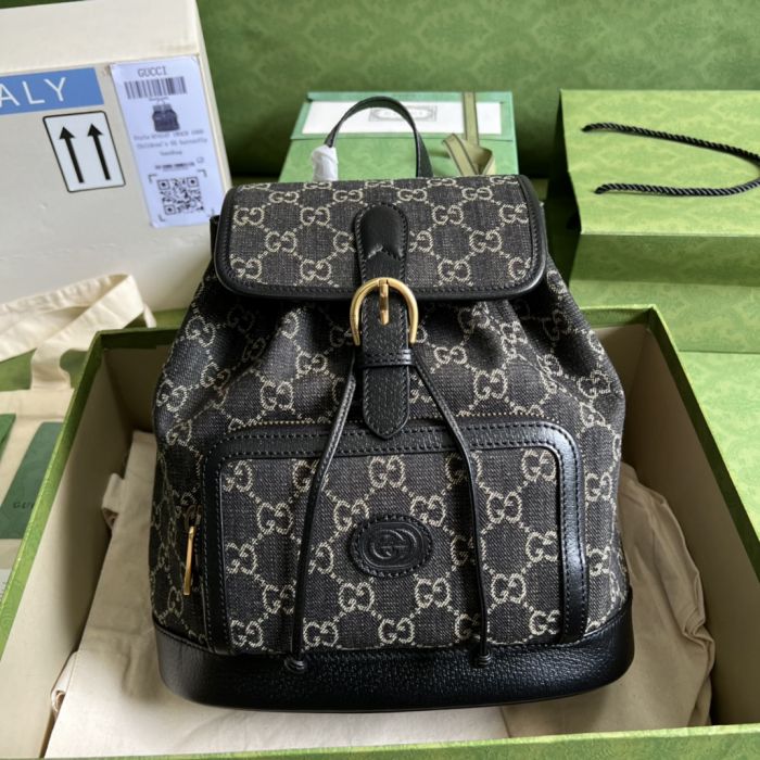 Buy Replica Gucci Backpack with Interlocking G 674147 Black and white ...