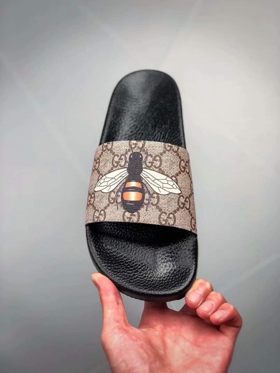 gucci bee fur slides